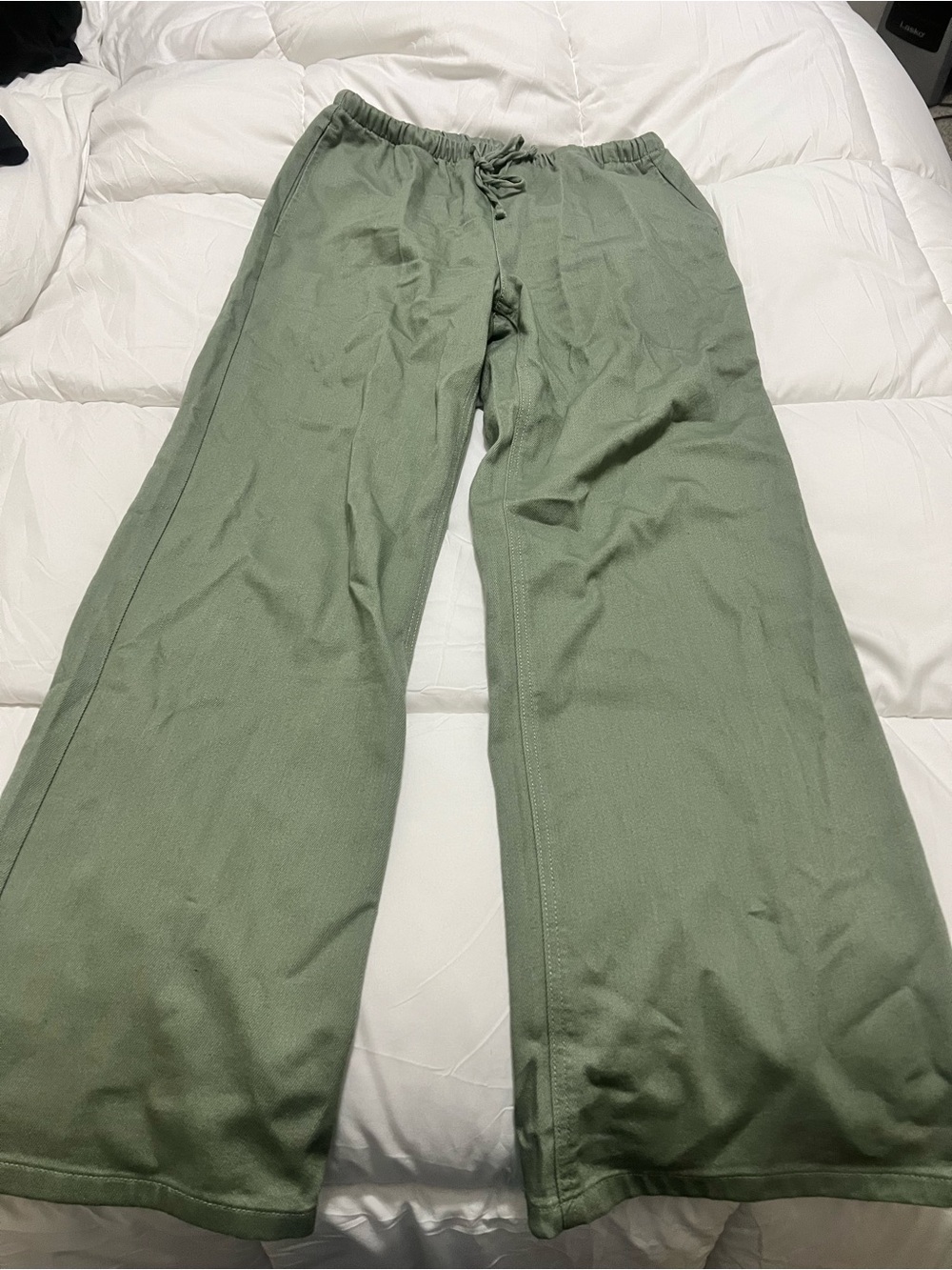 Vanilla Star - Drawstring Wide-leg Pants, Sage Green, Small, EUC